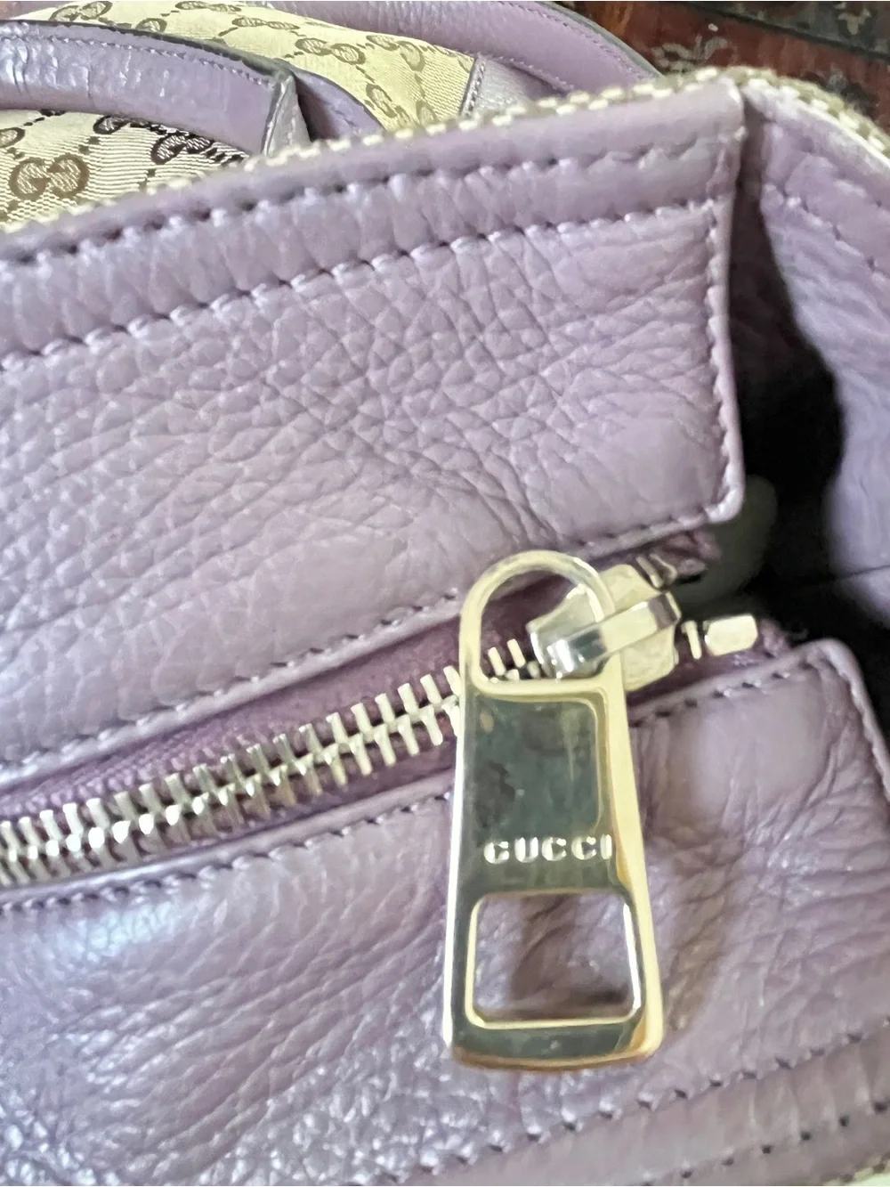 Gucci Miss GG medium size Canvas Shoulder bag Rare Lavender color leather trim